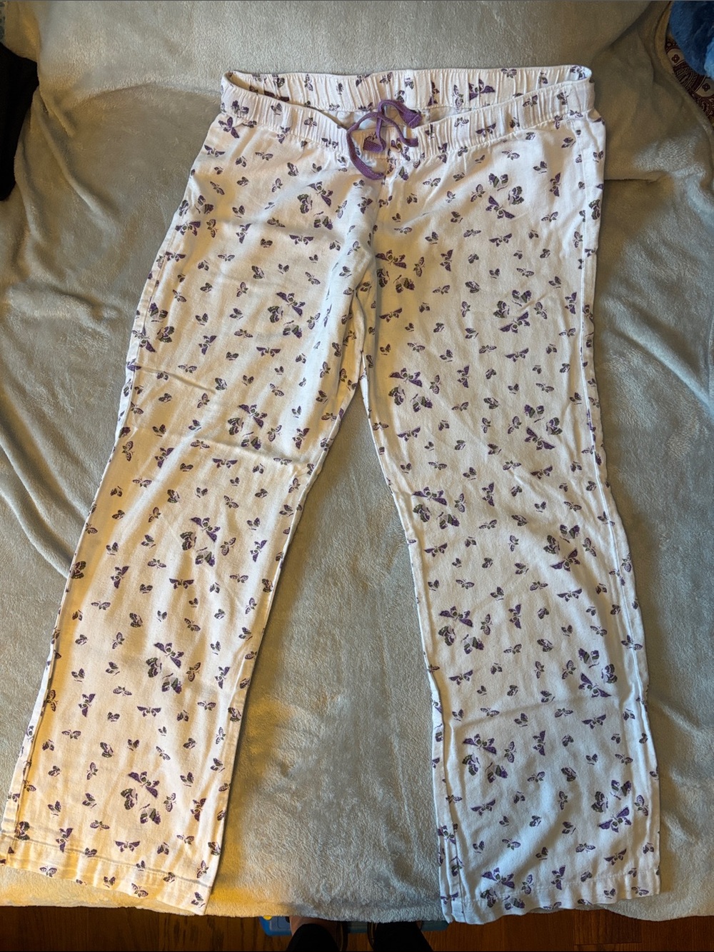 Old Navy White Pajama Pants with Purple Butterfly Print